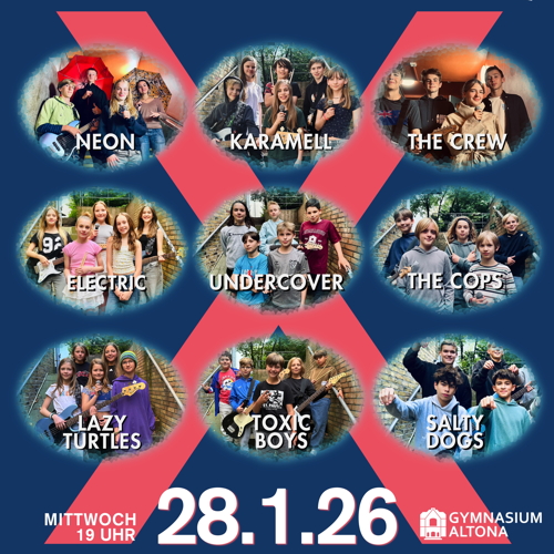 Am 28. Januar 2026 findet in der Aula die Jubiläums-Edition unseres jährlichen Bandwettbewerbs statt.